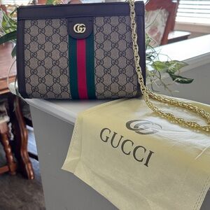 G Beige and Brown Crossbody Bag with Gold Chain